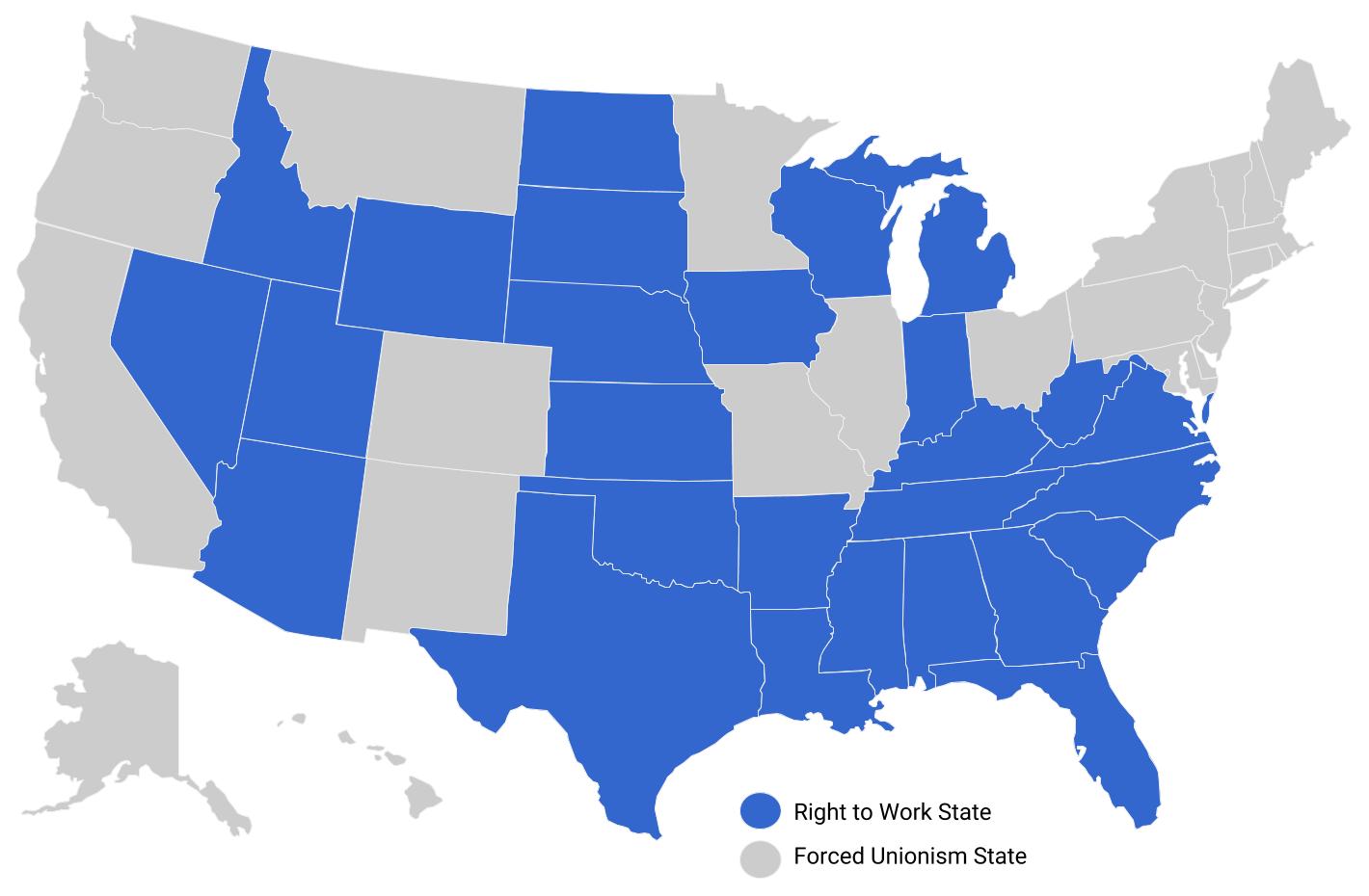 right to work states map 2020 National Right To Work Foundation Right To Work States National right to work states map 2020